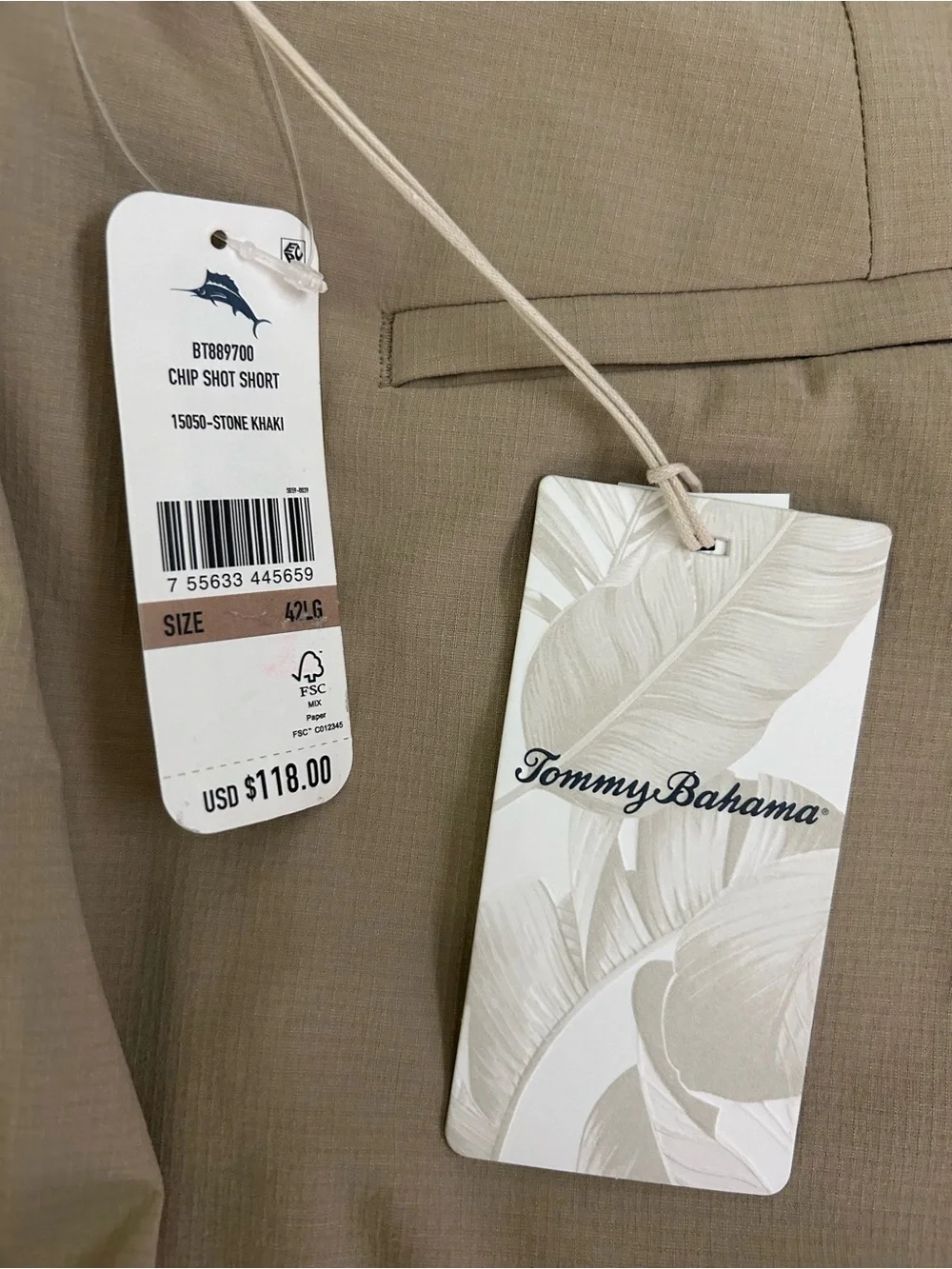 Tommy Bahama Chip Shot 10 Inch Short IslandZone UPF 30 Stone Khaki Size 42 NWT